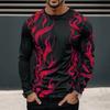 Spring and Autumn Round Neck 3D Flame Pattern Printed Top Fashionable Casual Long Sleeved Men's T-shirts