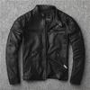 Sheepskin Genuine Leather Men's Motorcycle Stand Collar Short Leather Jacket Spring and Autumn Jacket
