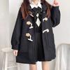 Autumn Winter Women's Horn Button Woolen Coats Harajuku College Style Thicken Casual Oversized Long Women Hooded Cardigan Blends