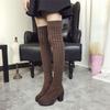 2025 Winter Warm Women Boots Ladies Knee High Shoes Thick Knitted High Heel Boots Round Top Women High Boots Big Size 35-40