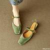 Fashion New Style Single Shoe with a Buckle Temperament Women's Mid Heeled Square Toe Shallow Sandals with a Cap