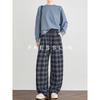 FAESSLIN Women's Retro Plaid Wide-Leg Sweatpants
