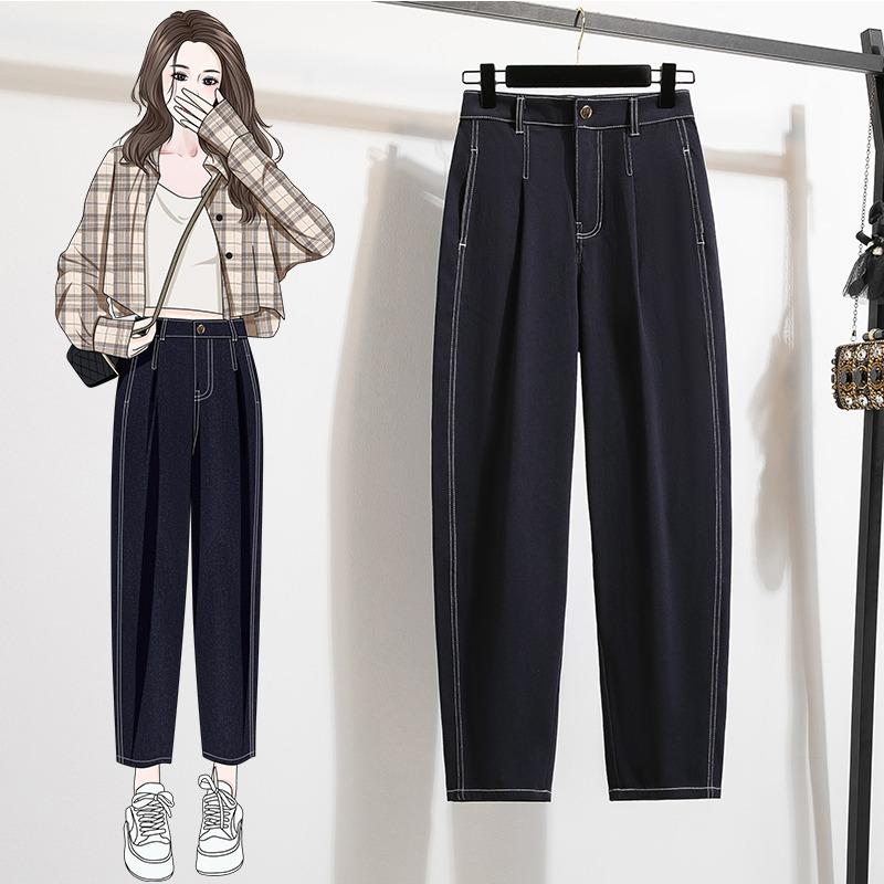 MODIQUE Women's Winter Large Size Knitted Jeans New Loose Classic Casual High Waist Black Trousers Basic Versatile Straight Jeans