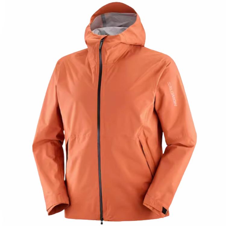 SALOMON Solid Color Hooded Long Sleeve Waterproof Breathable Running Jacket Men Jackets Terracotta-Brown C22115