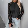 Women's Tops Summer Temperament Commuter Lace Splicing Round Neck Long Sleeve Pullover Shirt