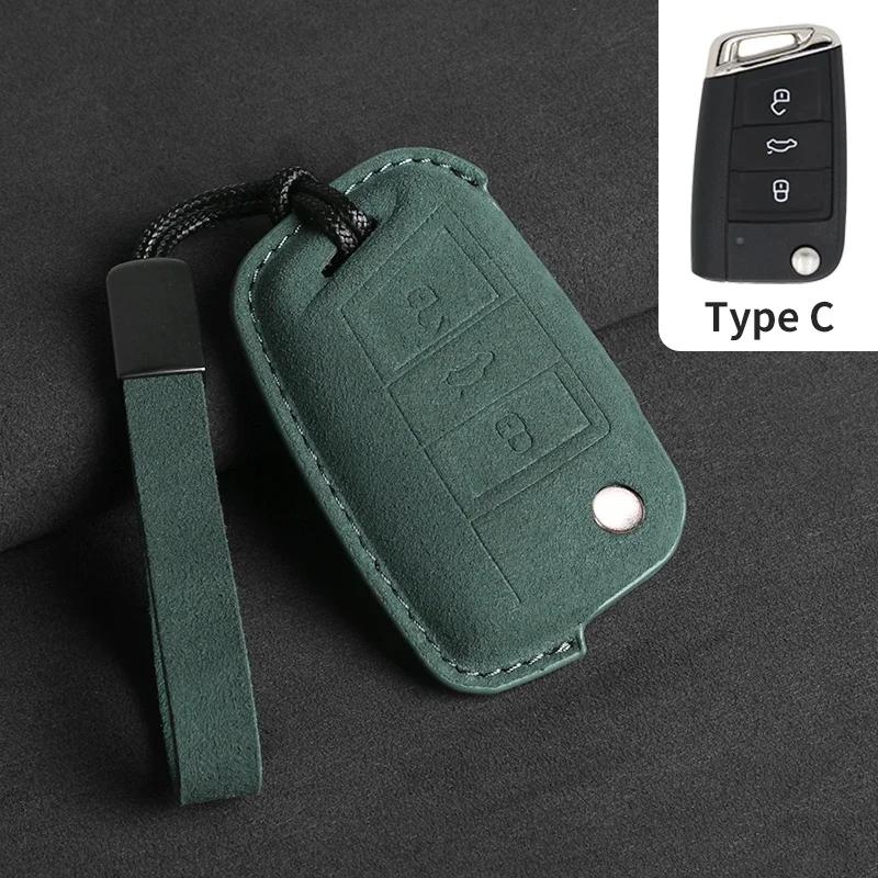 Suede Car Flip Key Case Cover for VW Volkswagen Golf 7 MK7 Tiguan MK2 T-roc T-cross Skoda Octavia Kodiaq Karoq Seat Ateca Leon