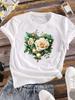 (Asian Size) Women Tee Top Sweet Love Heart Flower Clothing Casual Short Sleeve T Shirt Fashion Print Ladies Female Graphic T-shirts