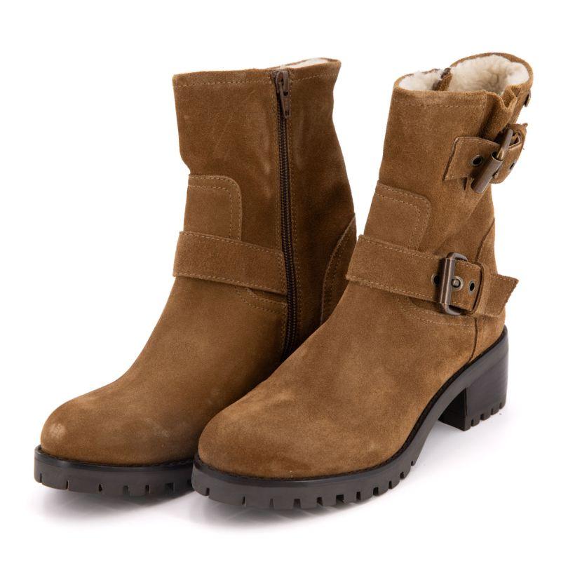 Lynette Camel Leather Biker Style Ankle Boots for Women LES TROPEZIENNES PAR M.BELARBI