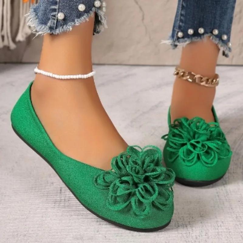 2024 Spring and Autumn Outer Wear Versatile Hot-Selling Women's Shoes Solid Color Comfortable Shallow Mouth Flower Decoration