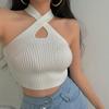 Summer New Sexy Cross Hollow Off Shoulder T-shirt Women Halter Slim Fit Knitted Tee Shirt Tops Women Solid Sleeveless Backless T Shirt Female 25181