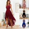 Women's Sleeveless Lace High Low Dress Crew Neck Cocktail Dress Formal Wedding Guest Swing Dress for Evening Party Prom