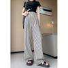 Summer New Fashion Simple Elastic High Waist Casual Wide Leg Pants Women's Print Stripes Patchwork Drawstring Straight Trousers