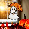 Halloween Cute Ghost Suncatcher Stained Glass Style Acrylic Window Hanging Ghost Light Catcher for Window Wall Decor