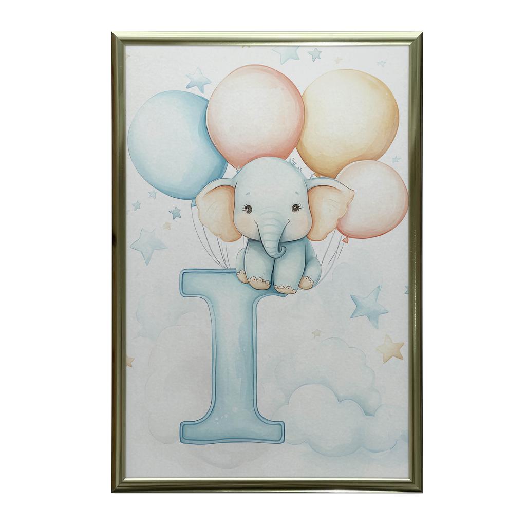 Poster Elephant On the Letter I Poster Elephant On the Letter I, 70X100 Cm, Dark Brown Wooden Frame, 230 Gsm Matte Paper