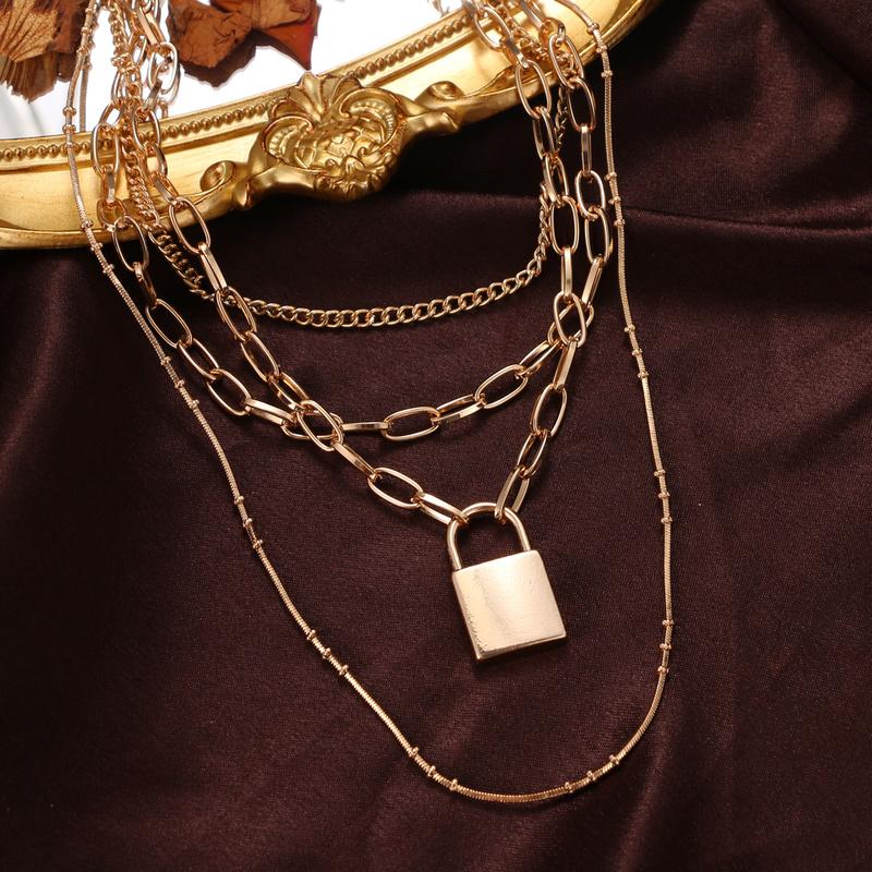 Elegant Fashion Simple Chain Punk Jewelry Key Padlock Pendant Necklace Women's Gift