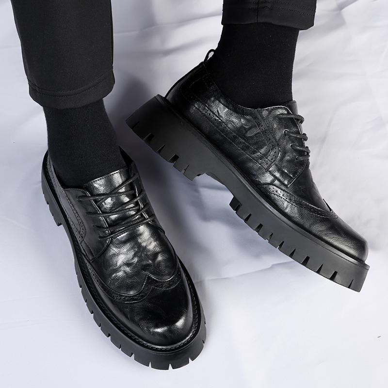 Fashion Mens Business Leather Shoes Round Head Thick Bottom Casual Shoes British Retro Youth Formal Oxford for Men Outdoor Shoes