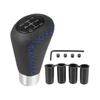 Black Universal 5-Speed PU Leather Manual Stick Shift Knob Auto Car Gear Lever Shifter with Hole Blue Stitching