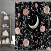 Pink Floral Moon Shower Curtain, Bathroom Decorative Shower Curtain, Waterproof Shower Curtain with Hooks