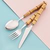 Wood Bamboo Root Handle Cutlery Stainless Steel Dinnerware Kitchenware Food Serving Spoon Salad Fork Spoon Tea Spoon Tableware