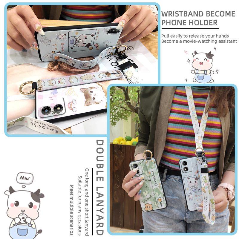 Ring Cartoon Phone Case For MOTO E13 Dirt-resistant Kickstand Waterproof Shockproof Wristband Cute Anti-knock Anti-dust