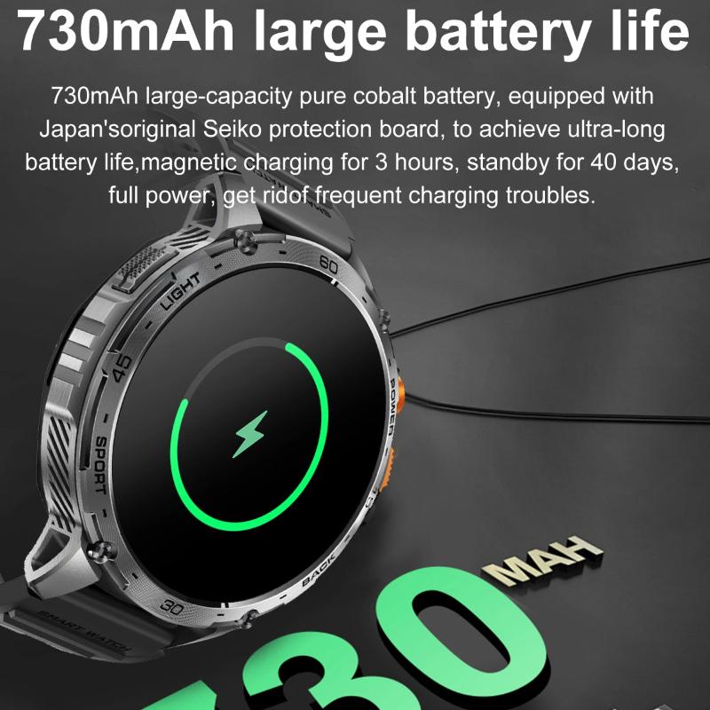 2025 New Military Smart Watch Men 730mAh Large Battery Flashlight AMOLED HD Display 3ATM Waterproof Outdoor Sports Smartwatch