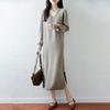 Women Sweater Dress 100% Wool V-neck Knit Long Pullover Winter Jumpers Wool Long Dress Female