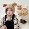 Детская зимняя шапка с мультяшными ушками, для новорожденных, из овечьей шерсти, с защитой ушей, чепчик-бини, уличная ветрозащитная теплая шапка с ушками для малышей