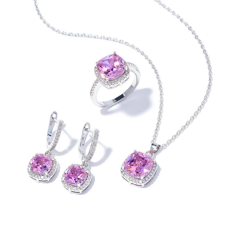 Square Zircon Ring Simple Fashion High Sense Personalized Earrings Necklace Set