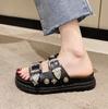 Fashion Summer Women Slippers Punk Rock Rivets Platform Leather Mules Creative Metal Fittings Slippers Female Casual Sandals Shoe Slides