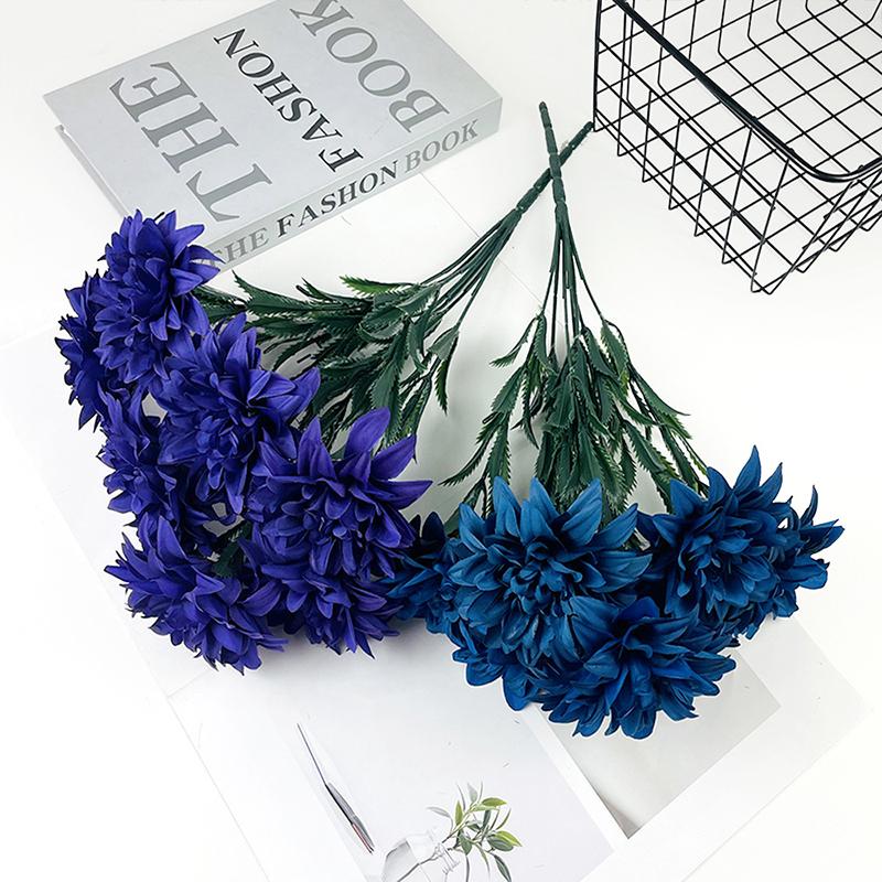 7 Heads Artificial Dahlia Flowers Bouquet Fake Silk Wedding Centerpiece for Table Decor Home Office Party Decoration Faux Flower