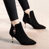 Fashion Autumn Winter Black Warm Booties Pointed Toe Heeled Ankle Boots for Women Comfortable and Elegant Woman Short Shoes On Promotion