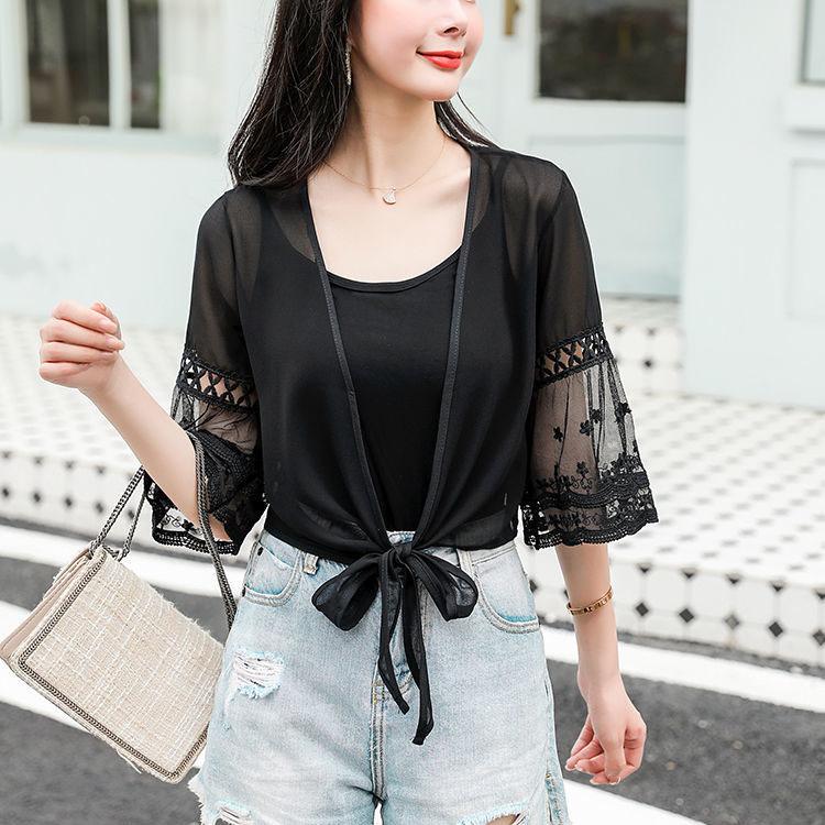 Summer Women's Sunscreen Top Chiffon Shirt Small Shawl Thin Section Short Blouse for Women