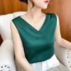 Women's Spring and Summer Solid Color V-neck Loose Casual Camisole Undershirt Sleeveless Satin Bottoming Tops
