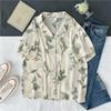 Leaf Printed Blouses Women Turn Down Collar Short Sleeve Elegant Shirts Casual Office Button Vintage Tops Autumn Blusas