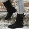 New Mid Calf Boots Women Autumn Winter Fashion Buckle Westward Ladies Chelsea Botas Mujer Round Toe Ladies Boots D105