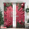 2pcs 2D Flat Printing Christmas Curtain Christmas Candy Cane Versatile Polyester Fabric Without Electricity Festive Holiday for