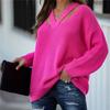 V Neck Casual Women Pulovers Sweaters Boho Holiday Knitwear Sweater Oversize Long Sleeve Solid Jumper Top Winter