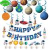Astronaut Party Banner & Cake Topper Set with Rocket & Nine Planet Hanging Ornaments