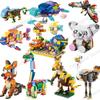 10in1 Cute Animals Fox Koala Dog Insect Turtle Dinosaur Ostrich Goldfish Fish Tank Bird Building Blocks Kit Model Toy Children