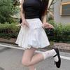 Women's Gray High-Waist Pleated Bow Skirt: Summer Slimming, Ant-Exposure Lantern Style