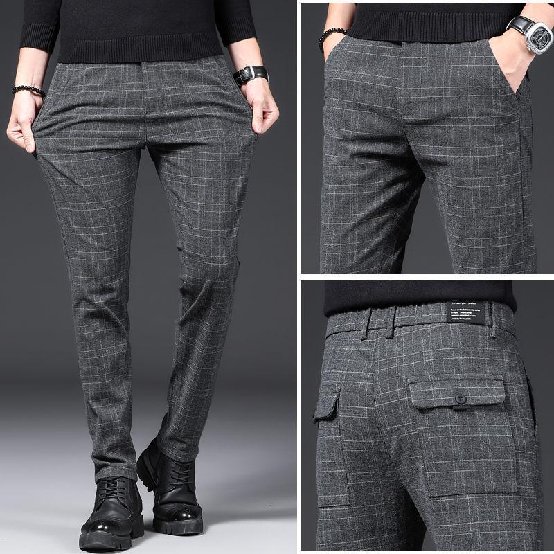 Autumn And Winter Men 'S Casual Pants Slim Fit Stretch Feet Men 'S Korean Style Trousers Plaid Plus Size Casual Long Pants