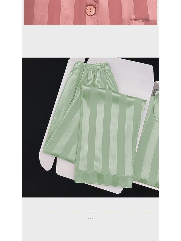 Women's Striped Long-Sleeve Pajamas - Spring/Summer Solid Color