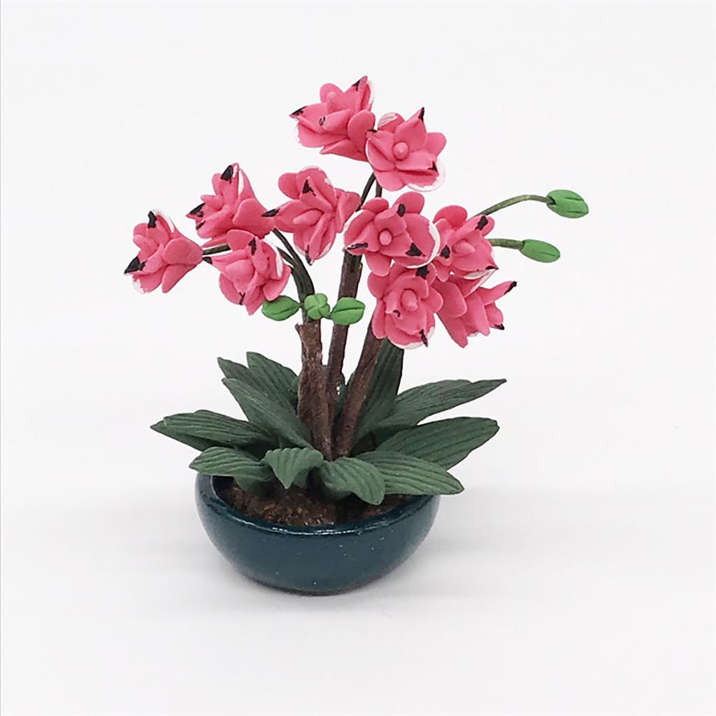 (Precious memory)Mini Dollhouse Miniature Green Plant Flower In Pot Fairy Garden Accessory