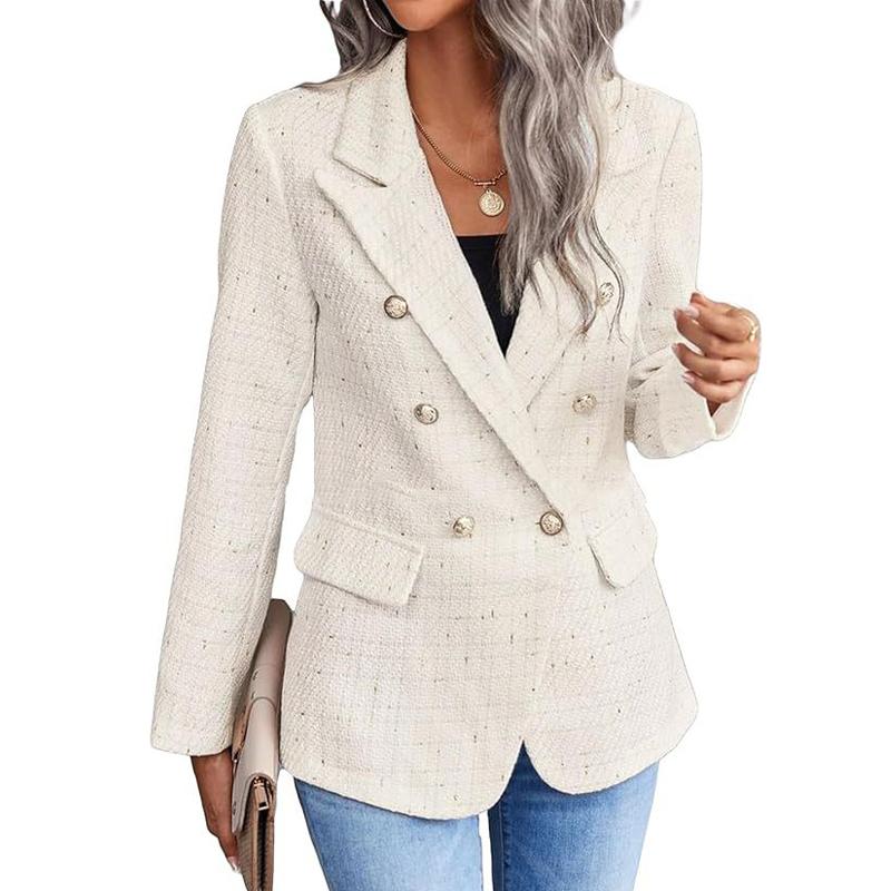 Tweed Women's Blazer Lapel Thin Coat Fashion Casual Top Commuter Single Breasted Long Sleeved Thin Jacket Spring and Autumn