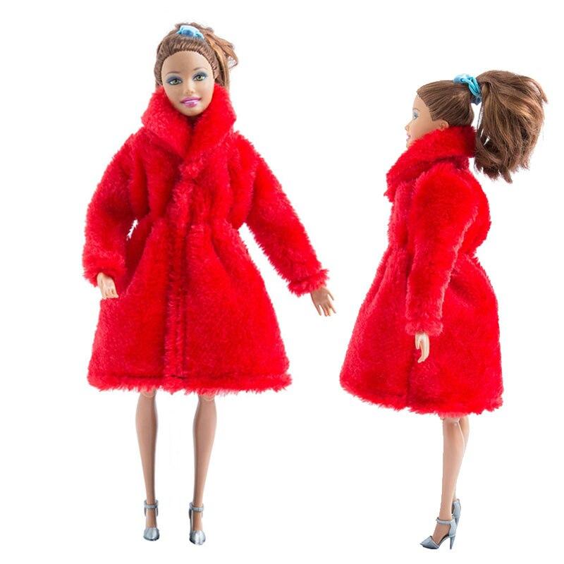 Red Winter Wear Warm Coat For Barbie Doll Outfits Fur Doll Clothing Doll Dress Clothes For Barbie 1/6 BJD Doll Accessories Toy