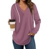 Women's Fashion Hoodies V Neck Long Sleeve Solid Drawstring Casual Loose Pullover Tops