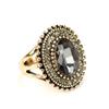 Retro Antique Gold Color Ellipse Gray Crystal Ring for Women Brand Design Ethnic Wedding Jewelry Gift