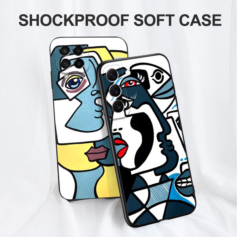 Black Tpu Case For Samsung Galaxy A03 SM-A035 A03 Core A03S A13 A23 LTE A33 A53 A73 4G 5G Picasso Abstract Art Painting