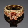 Fashion Exquisite Rectangle Cut Champagne Stone CZ Ring Yellow Gold Color Engagement Princess Love Ring Wedding Band Ring Valentine's Day Gift