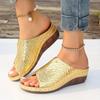 Women's Snakeskin Pattern Sandals Platform Slip On Soft Sole Casual Seaside Slides Low Wedge Vacation Slides